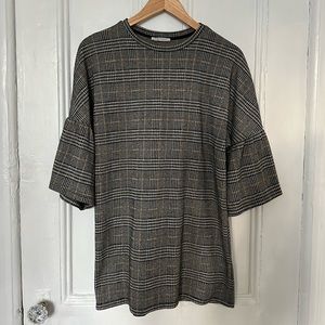 Zara Houndstooth Bell Sleeve Mini Dress